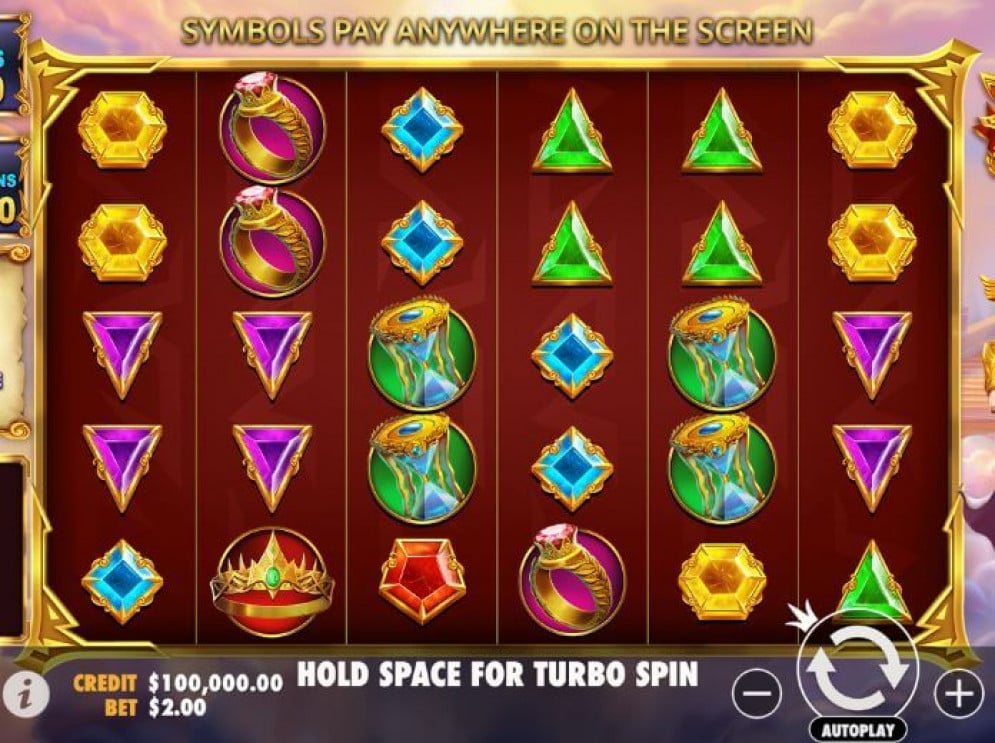 Gates of Olympus slot demo screenshot showing scatter symbols and bonus features