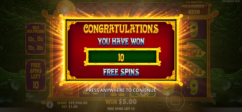 5 Lions Megaways 2 free spins