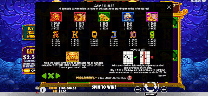 5 Lions Megaways 2 slot symbol payouts