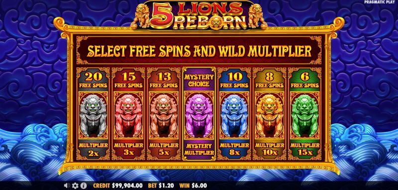 5 Lions Reborn free spins select