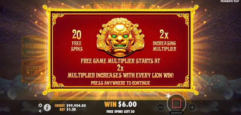 5 Lions Reborn free spins