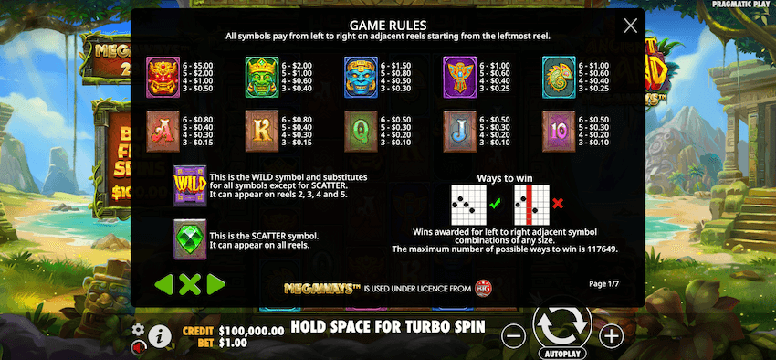 Ancient Island Megaways slot symbol payouts