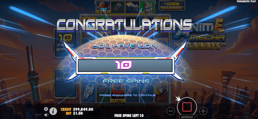 Anime Mecha Megaways free spins feature