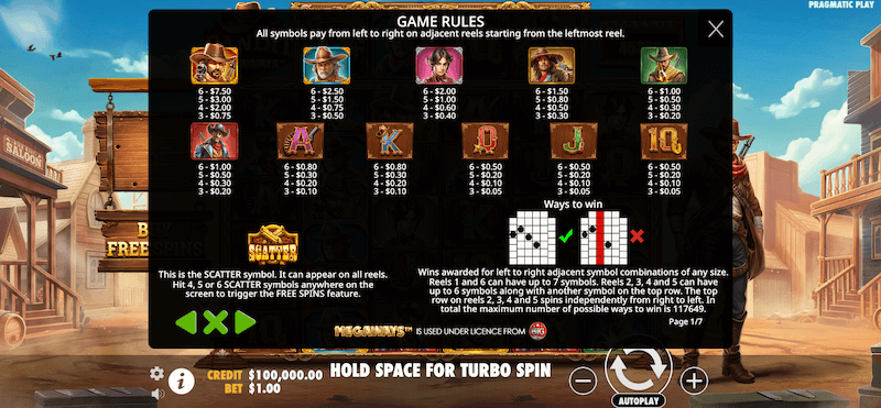 Bandit Megaways slot symbol payouts