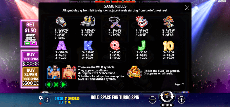 Big Bass Boxing Bonus Round slot symbol payouts