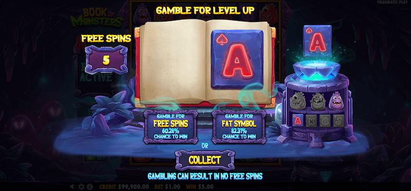 Book of Monsters free spins gamble