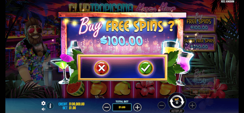 Club Tropicana Happy Hour bonus buy