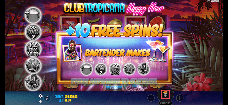 Club Tropicana Happy Hour free spins