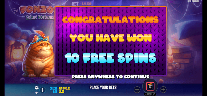 Fonzo’s Feline Fortunes free spins