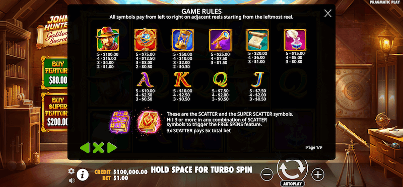 John Hunter and Galileo's Secrets Slot Review