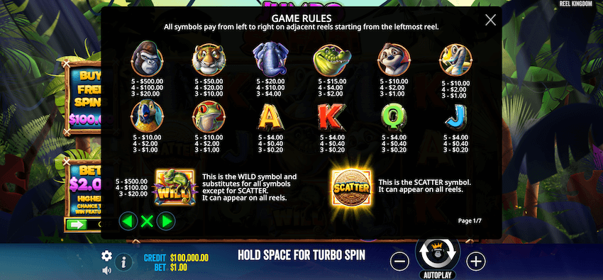 Jumbo Safari slot symbol payouts