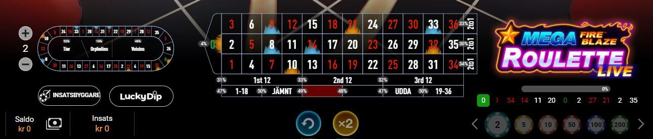 Mega Fire Blaze Roulette bet options