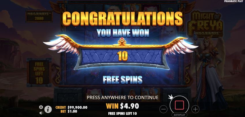 Might of Freya Megaways free spins feature