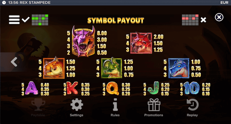 Rex Stampede slot symbol payouts
