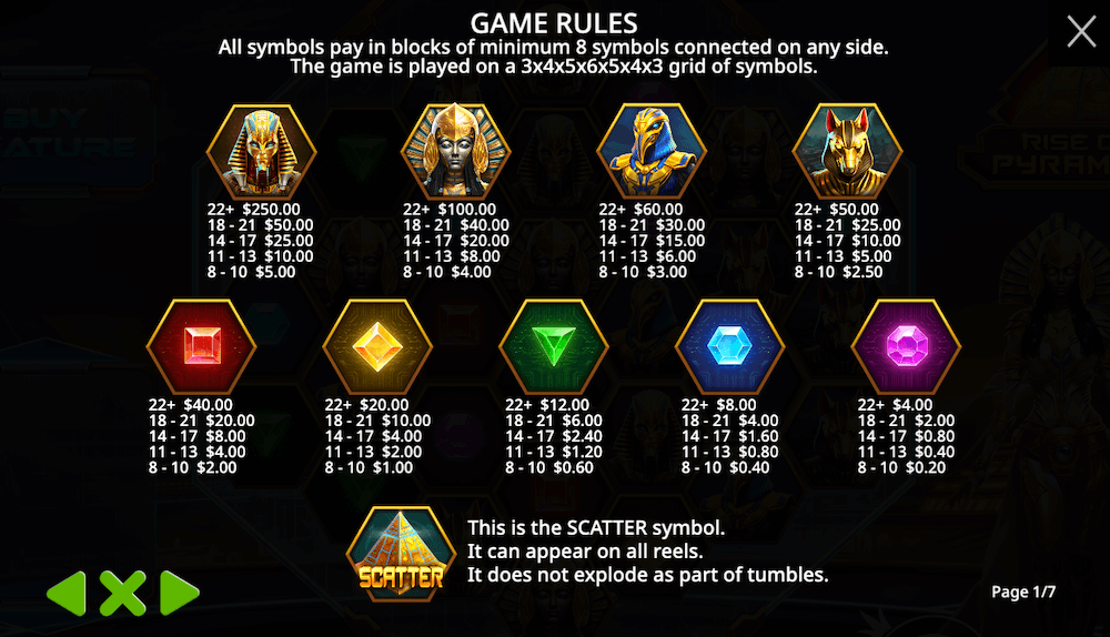 Rise of Pyramids slot paytable