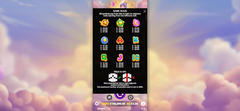 Starlight Wins slot symbol payouts