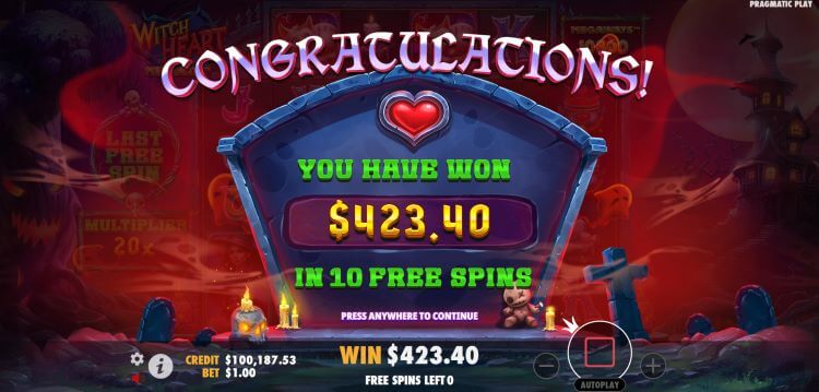 Witch Heart Megaways free spins win